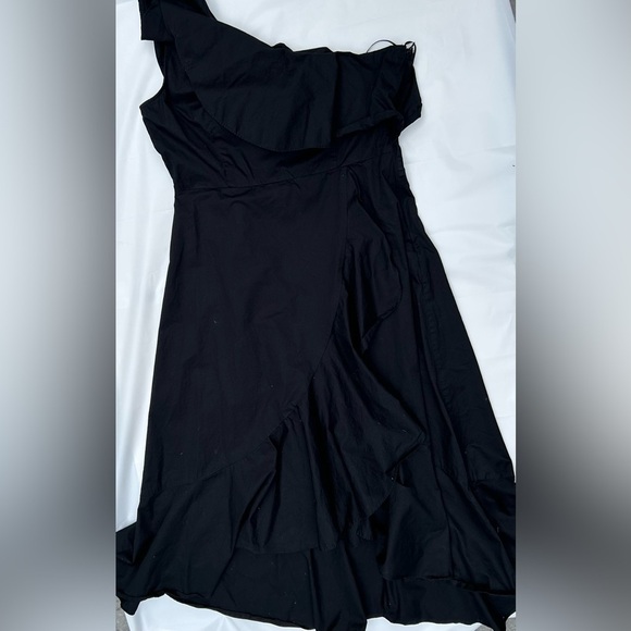 HAUTE rouge designed in New York ruffle wrap black dress one shoulder - Picture 4 of 10